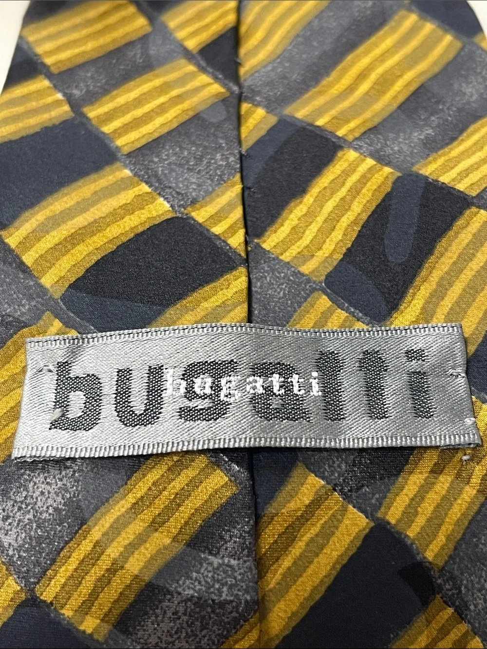 Bugatti Navy and Gold Checkered Silk Tie